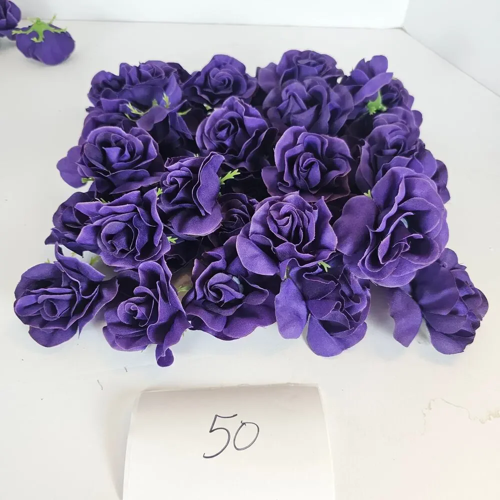 50 Purple Silk Rose Heads Stemless Wedding Floral Craft DIY Wreaths 2.5in